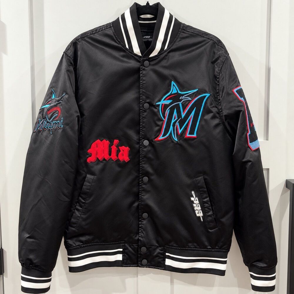 {Pro Standard} Miami Marlins satin varsity jacket, L